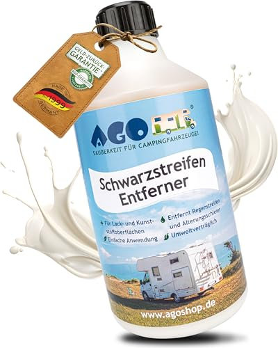 AGO® Schwarzstreifen Entferner, Polier-Reiniger für Wohnwagen, Wohnmobil & Camper, entfernt Regenstreifen & Grauschleier auf Lack & Kunststoff, 500ml
