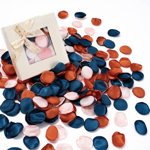 Whaline 300Pcs Silk Rose Petals with Box Navy Blue Champagne Ivory Artificial Flower Petals for Bridal Shower Wedding Aisle Table Centerpieces Reception Tables Romantic Night Decoration