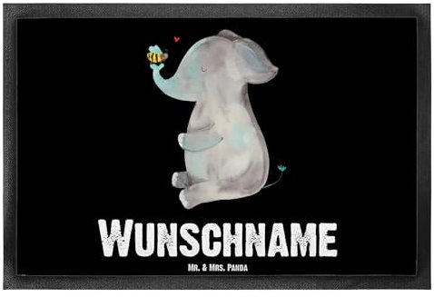 Mr. & Mrs. Panda Personalisierte Fußmatte Elefant Biene 40 x 60 cm - Personalisierte Geschenke, Fußmatte Bedrucken, Tiere, Haustürmatte