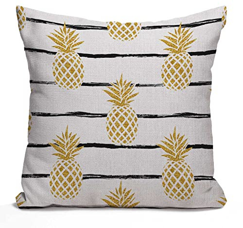 Tomda Kissenbezug, Ananas, Obst, gestreift, für Heimdekoration, Sofa, Couch, 45 x 45 cm, Baumwolle, Leinen, Bauernhaus-Dekorationen