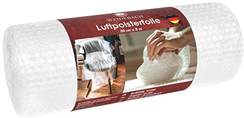 WEIDEBACH® 2-lagige Luftpolsterfolie, 8m x 30cm Verpackungsfolie für maximalen Transportschutz, reißfeste Lufpolsterfolie Rolle, 60 μm dick, Luftfolie Schutz vor Transportschäden…