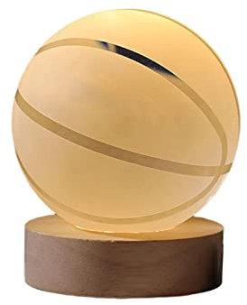 F Fityle 3D Boule de Verre veilleuse Base en Bois Lampe de Table veilleuse Lampe de Chevet Lampe à LED Jouets d'apprentissage pour Bureau décoration Adultes, Basket-Ball