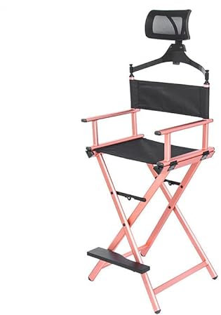 ZANHOG Moderner tragbarer Regiestuhl aus Aluminium mit Kopfstütze – tragbarer Make-up-Künstler/Manager-Klappstuhl for bessere Erholung (Farbe : Pink Color)