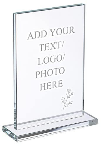 Wanapix | Trofeo Personalizado con Nombre y Texto | Cristal Grabado (Escala de Grises) | Premio Personalizado | Rectangular 12x19 cm | Incluye Estuche para Guardar | Diseño 100% Personalizado