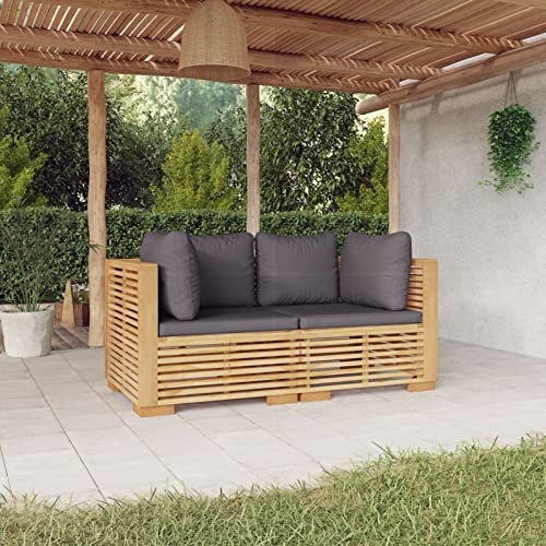 Yolola 2 Sitzer Loungesofa Garten-Ecksofas Holz mit Kissen 2 STK.Lounge Gartenmöbel Set Holz Lounge Sofa Loungemöbel Terrass Balkonlounge Outdoor Massivholz Teak