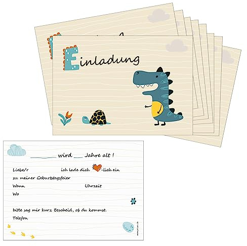 PRICARO Einladungskarten Kindergeburtstag, A6 Dino, 10 Stück