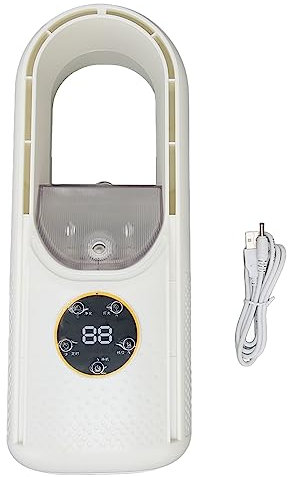 Schreibtischventilator, 11,8 Zoll Tragbarer Blattloser Ventilator, Sechs Gänge mit LED-Licht, Luftbefeuchter, Timing-Funktion für Büro, Zuhause, Schlafzimmer, DC 5 V, 2 A