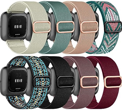 Zspoly 8 Stück Armband Kompatibel mit Fitbit Versa 2 Armband/Fitbit Versa Damen Herren, Verstellbares Dehnen Nylon Sport Ersatzarmband für Fitbit Versa 2/Versa/Versa Lite/SE