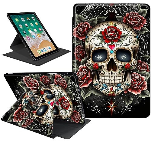 SDDFRHGH for iPad 10.2 Case 7th/ 8th/ 9th Generation iPad Case (2019/2020/2021 Model),360 Degree Rotating Folio Stand Smart Cover for iPad 10.2 inch 9/8/7 Gen Case-Sugar Kull with Roses Gothic Art