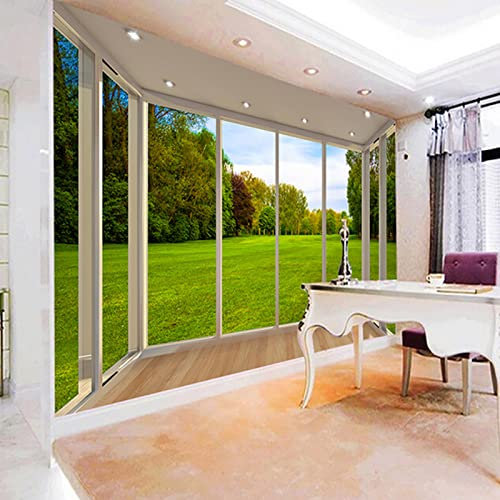 XINRUYI Fototapete 3D selbstklebende PVC-Tapete Fensterblick Park Rasen Wald Wohnzimmer Schlafzimmer Dekoration