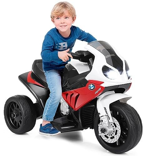 Maxmass Kids Ride on Motorbike, 6V Battery Powered Licensed BMW Electric Vehicle with Training Wheels, Music & Headlights, 3 Wheels Toy Motorcycle for 18-36 Months (Red)