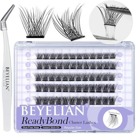 BEYELIAN Pestañas Postizas Self Adhesive, 72 Pcs D+ Curl DIY Press on Pestañas Individuales, Pestañas Adhesivas Reutilizables Cluster Lashes Pestañas Postizas (R38)