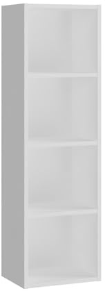 Panana Wooden Cube Bookcase - 2/3/4/5/6 Tier Display Unit Tall Narrow Bookshelf for Office, Living Room, Bedroom Furniture (White, 4-Tier)