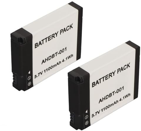 AHDBT 001 Battery for GoPro HD HERO2 and GoPro Original HD HERO, Action Camera Replacement Battery, 3.7V 1100mAh Sports Camera Battery (2pcs)