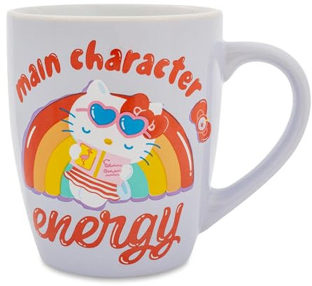 Sanrio Hello Kitty Main Character Energy - Tazza grande in ceramica curva, per tè, espresso, cioccolata calda, contiene 590 ml