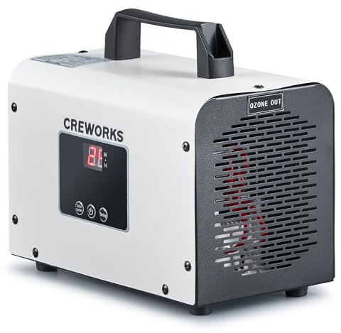 CREWORKS Generador de Ozono Domestico 15,000 mg/h, Máquina de Ozono para Hogar, Garajes, Coches, Hoteles y Mascotas, Desinfectador de Ozono con Configuraciones Ajustables para Habitación de 300 m2