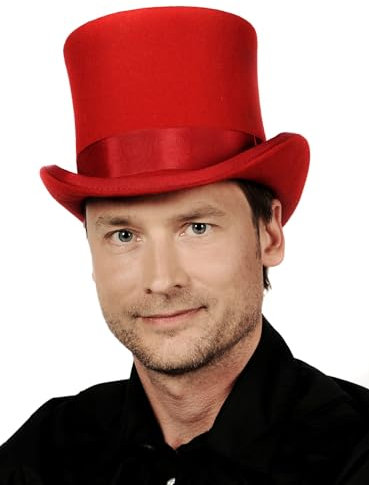 Maskworld Hochwertiger edler Steampunk Zylinder (16 cm) aus Wollfilz - rot - Hutgröße: 61 - Kostüm-Verkleidung Karneval, Halloween & Motto-Party