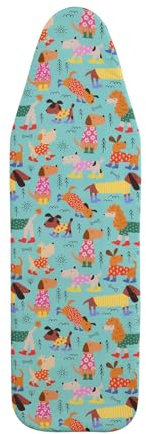 SHERWOOD Ironing Board Cover 124 x 38cm 100% Cotton Cover with Thick Felt Resists Scorching and Staining Adjustable Size Iron Board Cover (Dogs Party,124 x 38cm)
