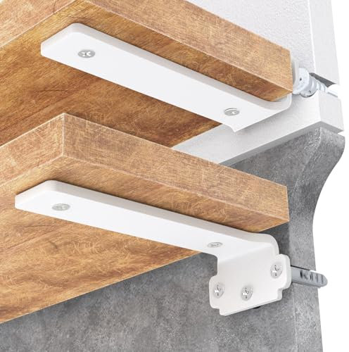 WELDUN 6 Stücke Regalhalterung Regalträger 20 CM, Schwerlast L Regalwinkel für die Wandmontage, Tragkraft 75 KG, Weiß, Model A