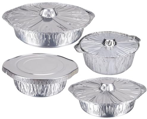 tddouck Set 4 Pezzi di pentole e stoviglie USA e Getta, pentola in Alluminio da 1,1/2,1/3,1/3,8 L con Coperchio, pentola in Alluminio Resistente al Caldo/Freddo con pentola in Alluminio USA e Getta