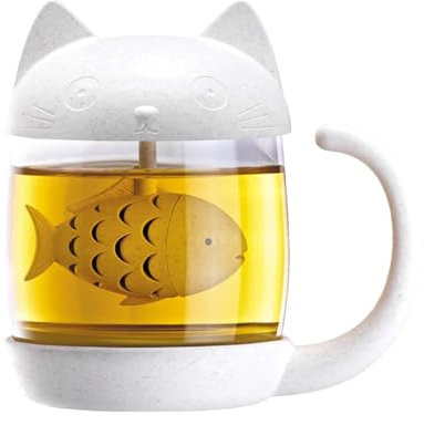 Tasse de chat, tasse d’infuseur de thé, Tasse à café de chat mignon, Tasse à infuseur pour boissons chaudes et froides, tasse à thé de dessin animé avec infuseur à thé de poisson pour femmes, f