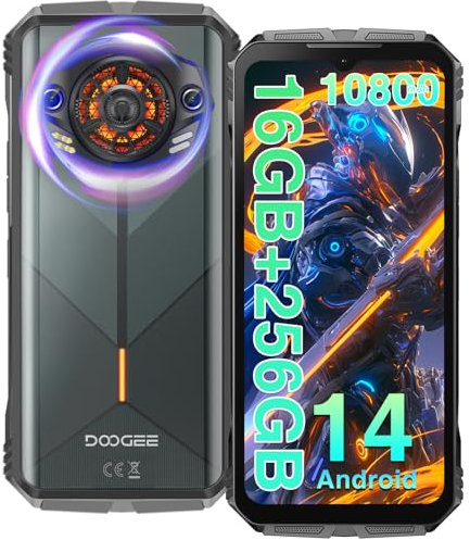 DOOGEE S Punk Telephone Portable Incassable Android 14, 16GB RAM+256GB ROM/TF 1TB, 10800 mAh 33 W, 126dB Haut-Parleur, 50MP+16MP, 6,58’’ FHD+90Hz Smartphone Incassable, Lumière LED/NFC/OTG/IP68/IP69K