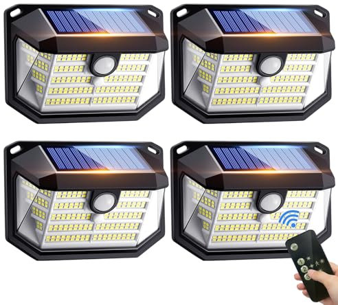 COOLNIGHT Solarlampen Für Außen Mit Fernbedienung【4Stück+230LED】 Solarstrahler für Außen, 3 Modi LED Solar Strahler Außen, 2200mAh Solarlampen für Außen, IP65 Wasserdicht Solar Licht Solarlicht
