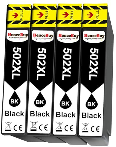HenceBuy 502XL Schwarz Druckerpatronen Kompatibel mit Epson 502 XL Patronen für Expression Home XP-5100 XP-5105 XP-5155 XP-5150 Workforce WF-2860 WF-2865 WF-2880 WF-2860DWF WF-2880DWF (4 Schwarz)