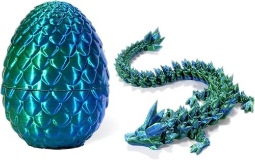 3D Printed Dragon in Egg,8.5CM Mini Dragon Egg,Flexible Joints Home Decor Executive Desk Toys,Home Office Decor Executive Desk Toys for Autism/ADHD (Blue)