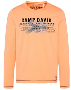 Camp David Herren Longsleeve mit Flockprint Sunrise Orange L