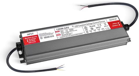 BRIMETI LED Trafo 24V 150W Wasserdicht IP67 LED Treiber Netzteil, Schaltnetzteil LED Transformator 6,25A AC 230V auf DC 24 Volt Außenbereich, Kompakter Extrem Dünner Konstantspannung Niedervolttrafo