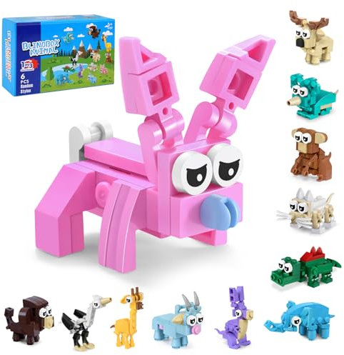 WDBO Bloc de Construction d'animaux pour Enfants – 6 Paquets d'animaux aléatoires, Design 3 en 1, Total de 18 Formes fascinantes, idéal pour Salle de Classe, Noël, Anniversaire, boîte Aveugle (6PC)
