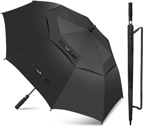 ZOMAKE Großer Golf Regenschirm 68inch - XXL Golfschirm Sturmfest Windfest Mit Doppeldach Belüftung,Stockschirm Extra Groß Für Herren Damen(Schwarz)