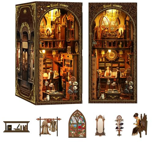UINOFER Holz Book Nook Kit, Miniatur Puppenhaus Haus, Miniatur Kit 3D Holzpuzzle Buchstützen aus Holz, Modellbausätze für Erwachsene Teens zum Bauen (royal Tailor)