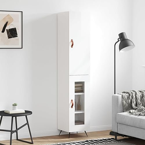 Willood Highboard Hochglanz-Weiß 34,5x34x180 cm Holzwerkstoff 1 Glastür3031635de
