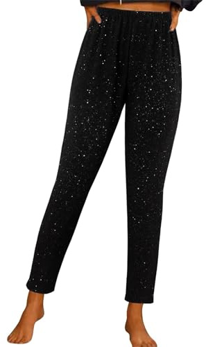 IQYU Pailletten Leggings Damen Schwarz - Glänzende Glitzer-Leggings Skinny Strumpfhose Sexy Pailletten-Hosen Glänzende-Hose Glitzer-Strumpfhose Festival Outfit Silvester Hose Metallic Hose Partyhose