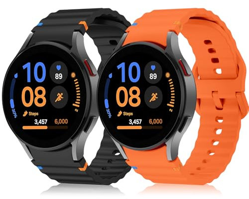 Hinnwer Cinturino Compatibile con Samsung Galaxy Watch FE/Galaxy Watch 7/6/5 40mm 44mm/Watch 6 Classic 43mm 47mm 2 Pezzi Cinturini Silicone per Donna Uomo per Galaxy Watch 5 Pro Nero Arancione