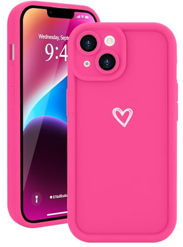Micoden for iPhone 14 Case Cute Girls Silicone Shockproof Protective Bumper Case with Love Heart Pattern Design for iPhone 14-Hot Pink