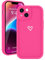 Micoden for iPhone 14 Case Cute Girls Silicone Shockproof Protective Bumper Case with Love Heart Pattern Design for iPhone 14-Hot Pink