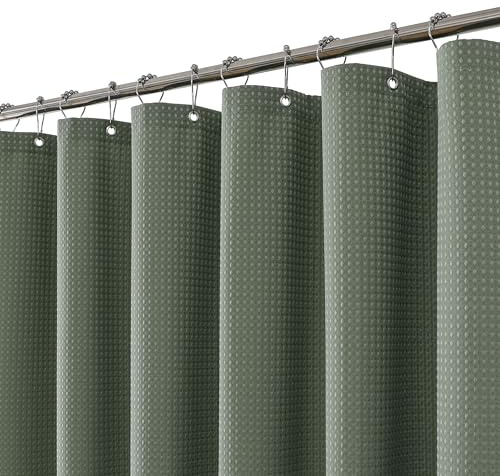 FY&XZH Robuster Duschvorhang aus Waffelpiqué mit Edelstahlhaken – Dickes Stoffgewebe für Bad, Hotel, Spa & Salon – 183 x 183cm (Grün)