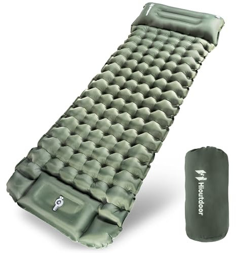 Hioutdoor Isomatte Selbstaufblasend 10CM Camping Ultraleicht Aufblasbare Mit Fußpresse Pumpe Für Outdoor Wandern Strand Backpacking Zelt Matratze Schlafmatte Campingmatte (Grün)
