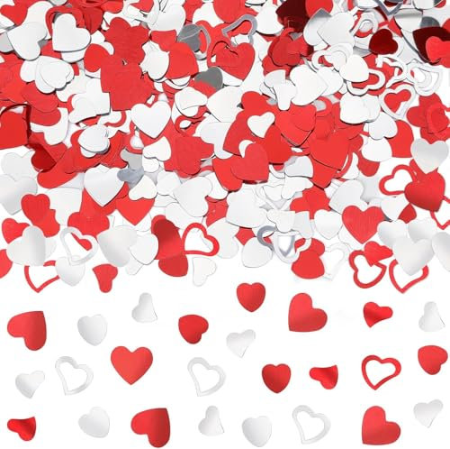 MaiLence Herz Konfetti 1000 Stück, Metallic Glitzer Herz Konfetti Hochzeit Deko, Valentinstag, Verlobung, Heiratsantrag, Rot, PVC