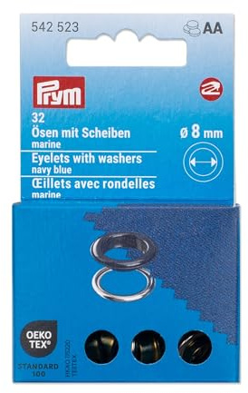 Prym 542523 Œillets avec rondelles 8 mm Bleu marine/argenté Compatible avec Vario Creative Tool