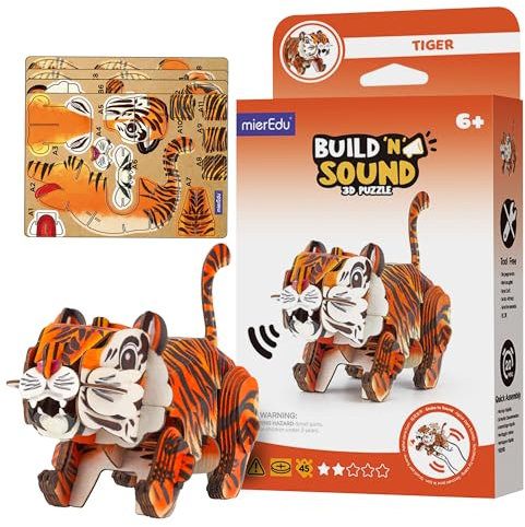 mierEdu - Soundwunder 3D Puzzle Tiger – Faszinierendes Puzzle mit Soundmodul für Kinder – Fördert Feinmotorik & Geduld