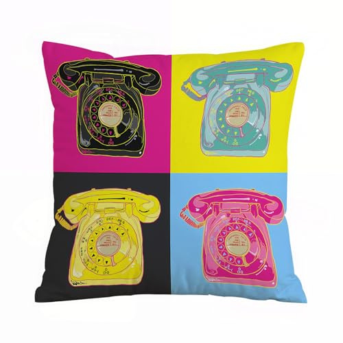 ERRTU Kissenbezug 50x50 cm,Kommunikation Bunt Zeichnung Farbe Warhol Pop Telefon Andy Funky Cool Fun Design,Dekokissen Kissenbezüge Deko Kissen Bezug Wohnzimmer Zierkissen für Sofa Stuhl Bett Garten
