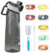 Air Water Bottle with Flavour Pods, 700ml Starter Up Set BPA Free Drinking Bottles with 7 Random Flavour Pods Scented 0 Sugar Calorie, Water Cup with Straw & Brush for Gym School Outdoor, Black