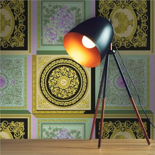 TADESSI Vliestapete Barock–Optik M1–No.11531 Vliestapete Gold Grün Schwarz Lila – Tapete Design Wohnzimmer Schlafzimmer Küche