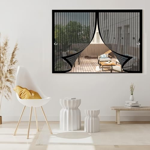 Zanzariera Calamita 60x260cm(W x H), Magnetica, Chiusura Automatica, Senza Foratura, Rete Fine, Zanzariera Magnetica per Portafinestra per Porta Finestra Balcone, Nero