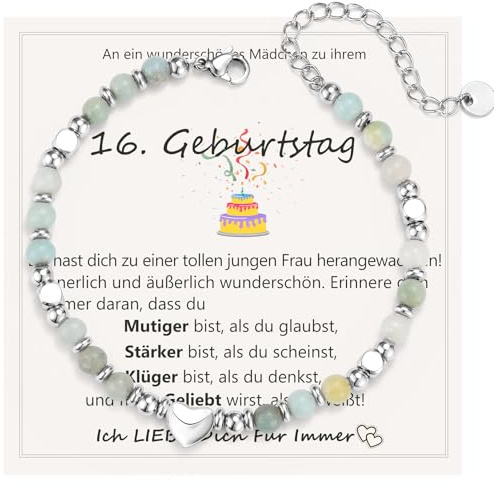 JEWTOP 10-18 Geburtstagsgeschenk für Mädchen, Amazonit Perlen Armband Geschenk zum Geburtstag für Tochter Schwester Freundin Nichte