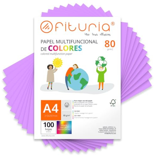 Buntes Papier, 100 Blatt A4 80g – Farbiges Papier für Basteln, Drucker, Scrapbooking – Farbbögen – Ideal für Origami, Papierfalten, Büro und Schule (Lila, 100 Blatt)